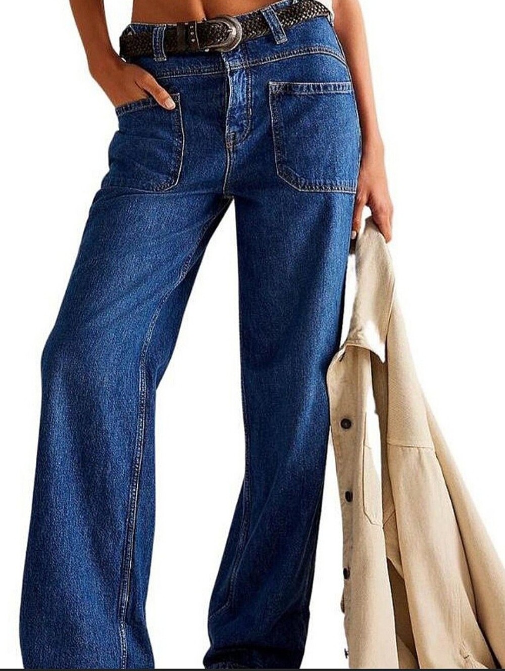 Free People We The Free Palmer Cuffed Wide Leg High Rise Denim Jean Sz 29